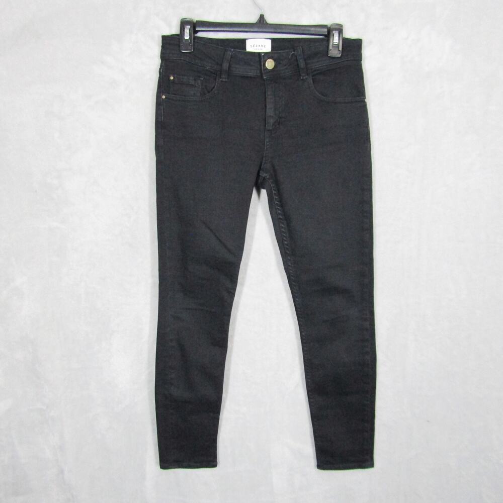 Sezane Denim Slim Parfait Jeans Size 28 Denim Button Fly Mid-Rise Black